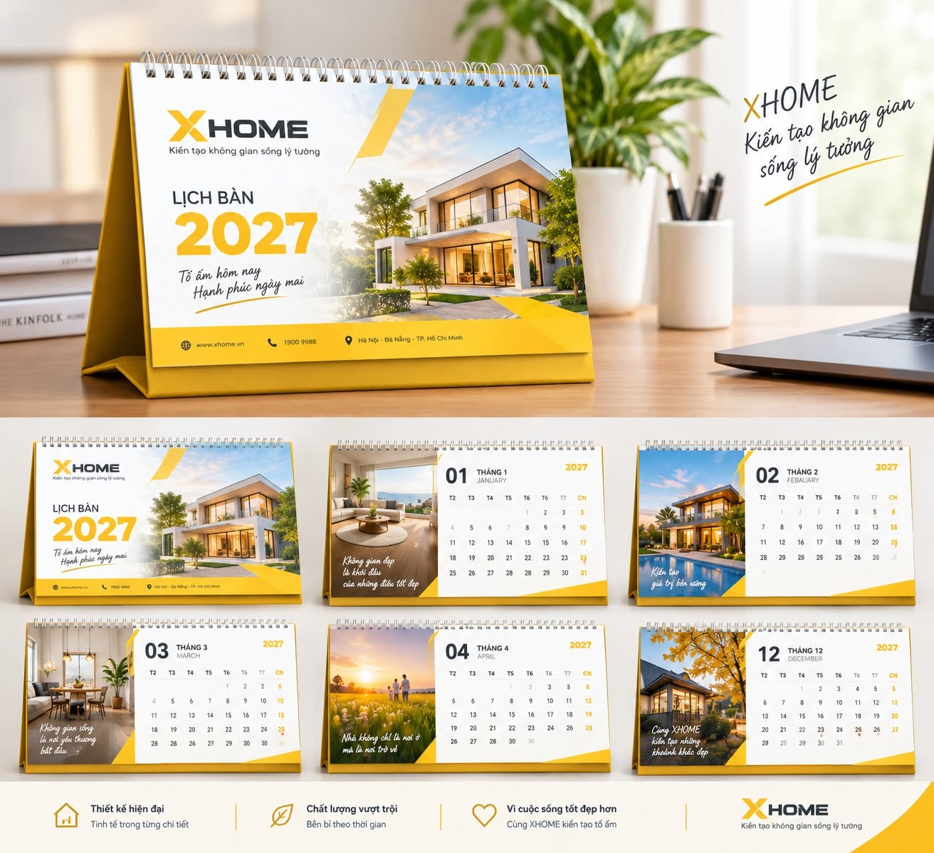 Mẫu lịch bàn XHOME 2027 do Bảo Phát thiết kế